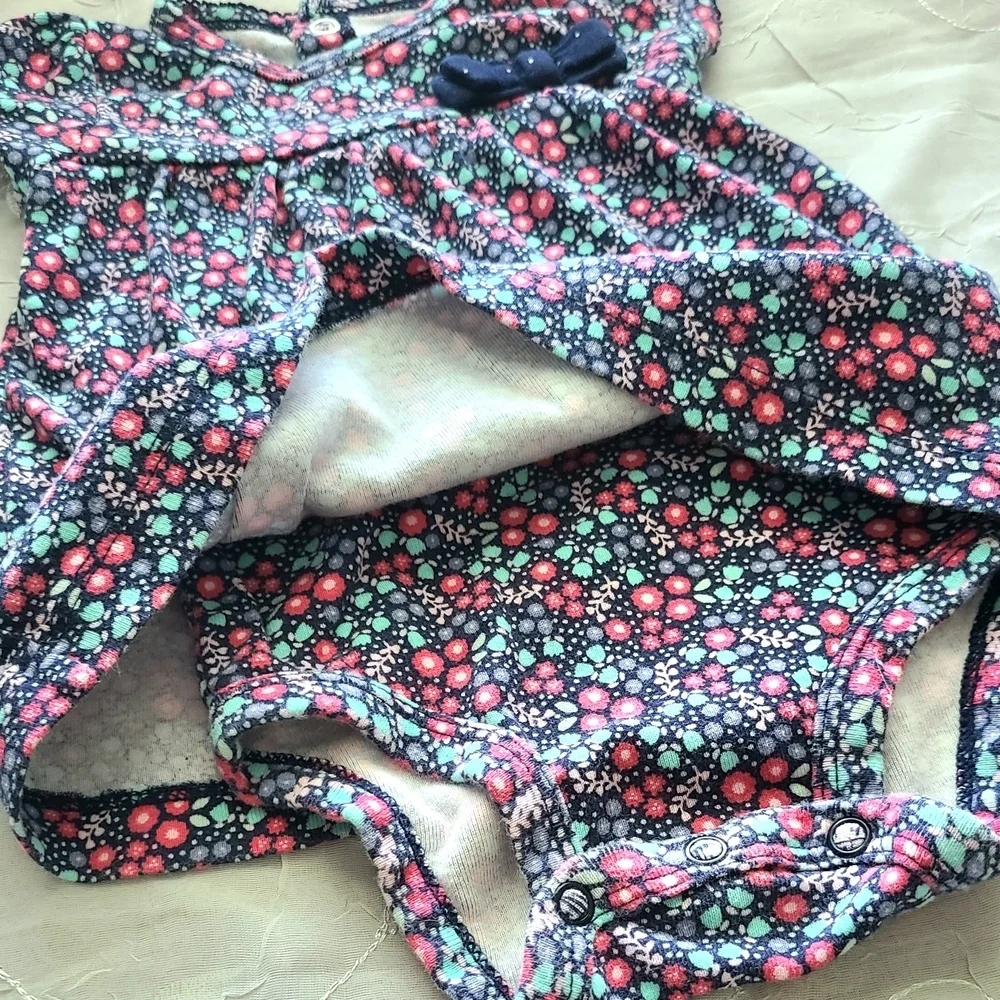 Carter's Navy Floral Baby Dress Onsie with Bow